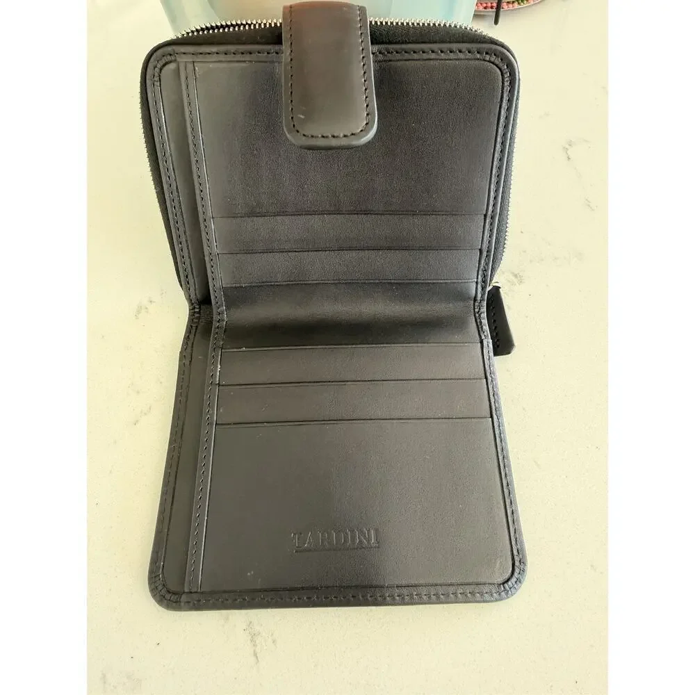 Tardini Black Leather And Canvas Zip Wallet Unisex